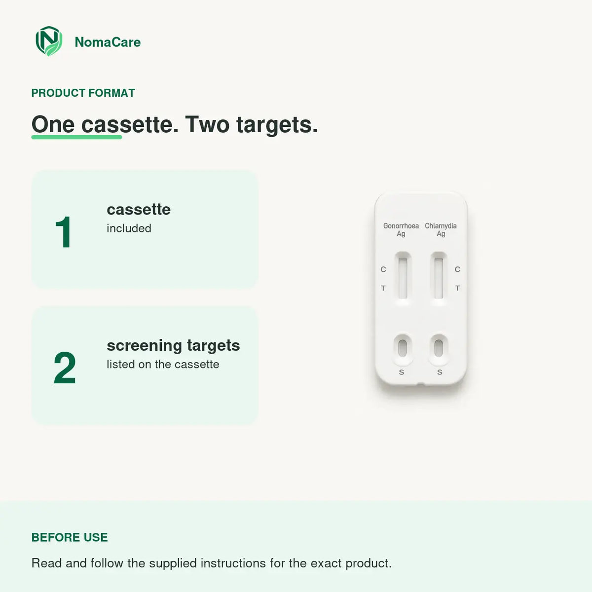 NomaCare 2-in-1 product format: one cassette with two screening targets