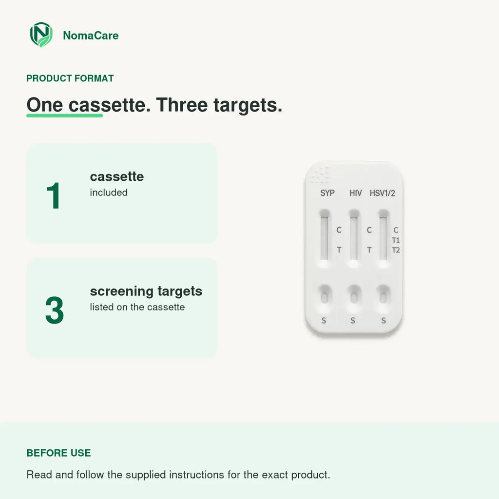 NomaCare 3-in-1 product format: one cassette with three screening targets