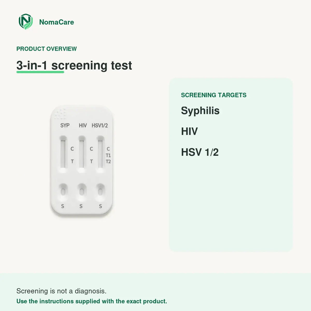 NomaCare 3-in-1 screening targets: Syphilis, HIV and HSV 1/2