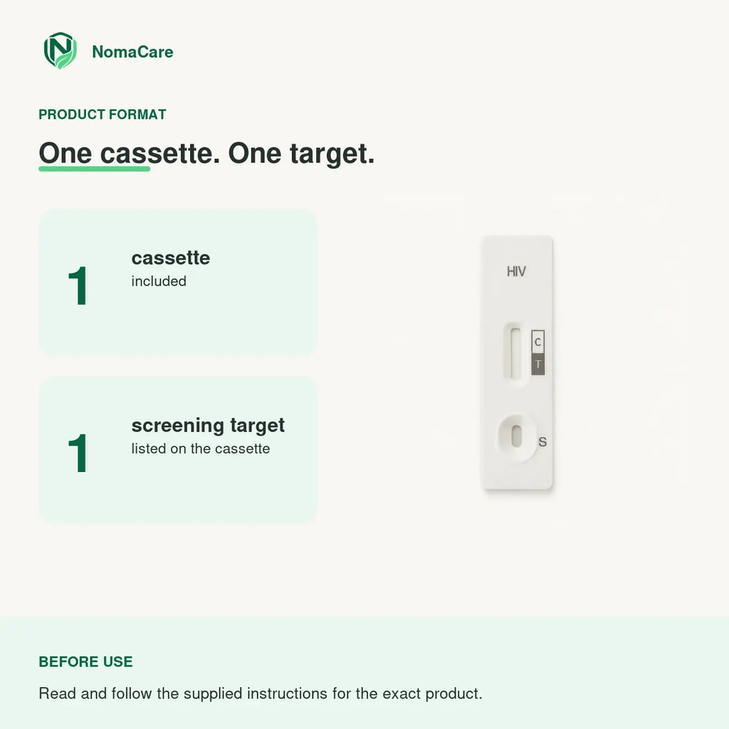 NomaCare HIV product format: one cassette with one screening target